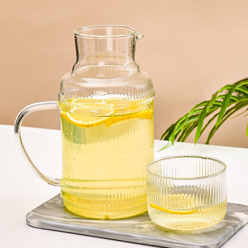 Modern Ribbed Glass Jug and Cup Set