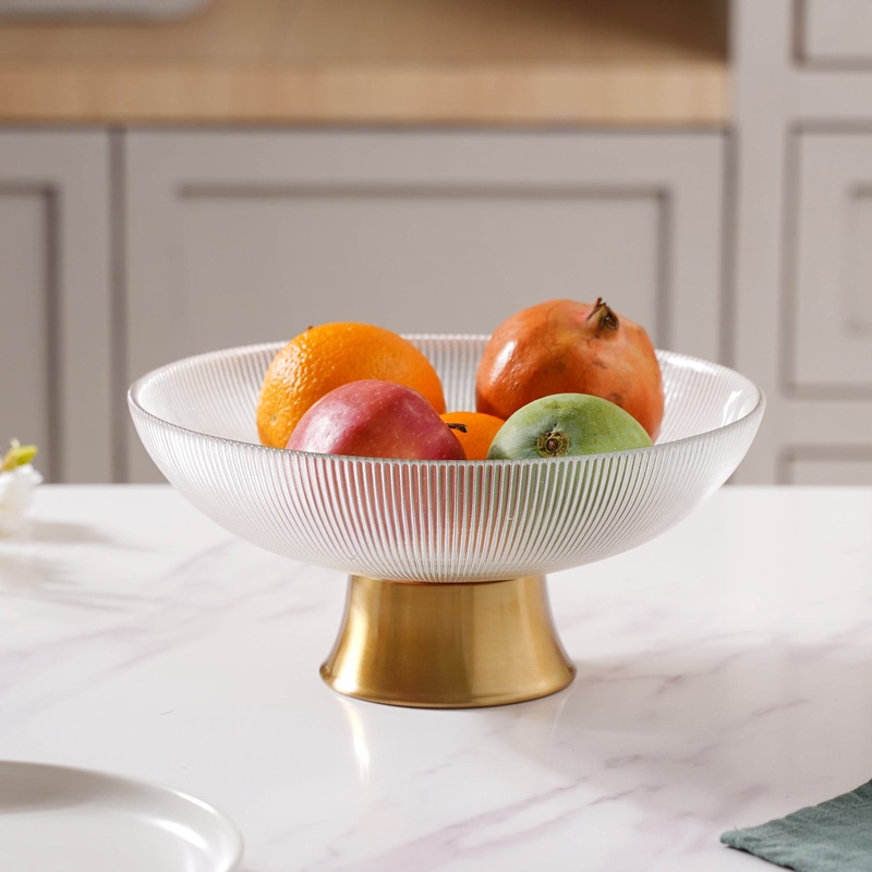 Ribbed Glass Decorative Fruit Bowl
