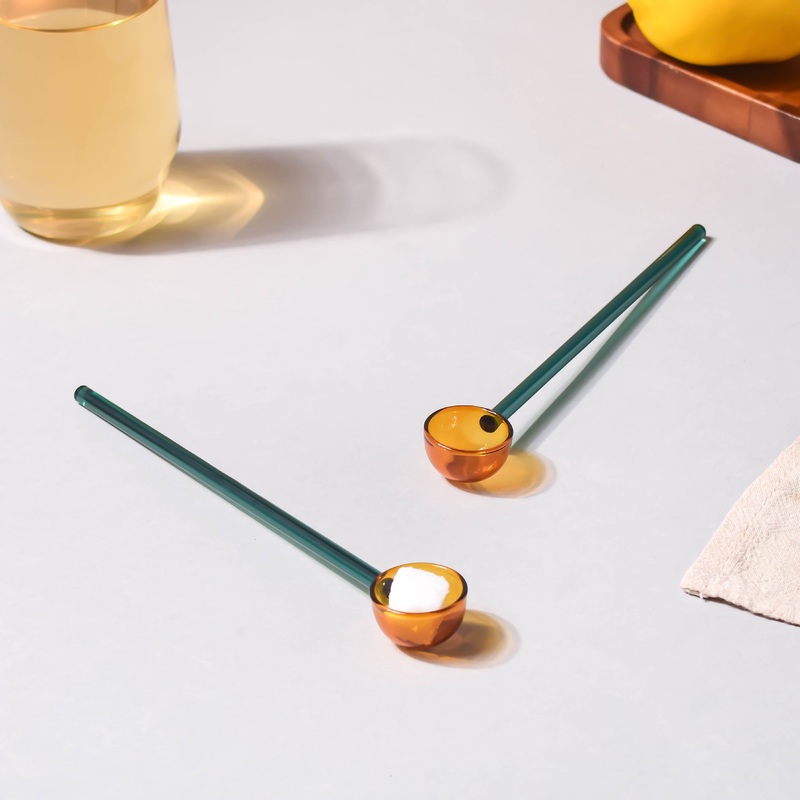 Small Glass Scoop Spoon Set of 2 Green
