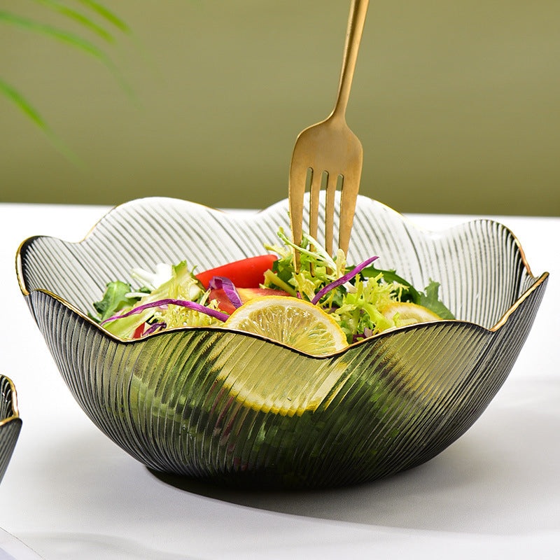 Wavy Glass Serving Bowl Grey