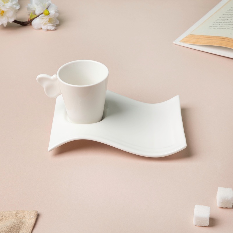 Riona Ceramic Butterfly Cup And Saucer Set White