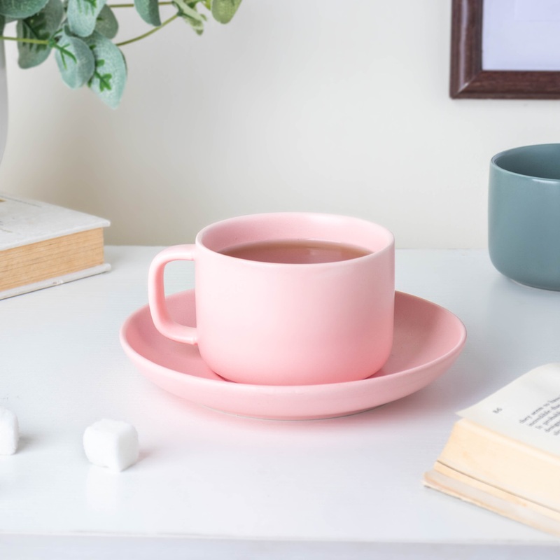 Riona Ceramic Cup And Saucer Set Pink
