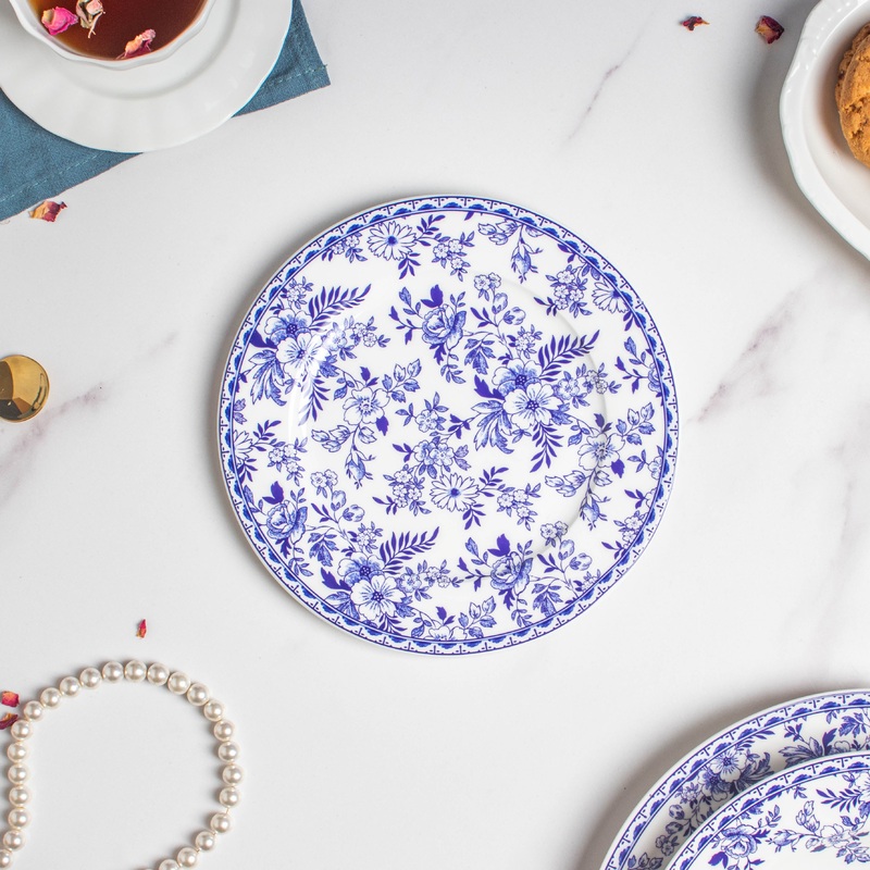 Riona Floral Snack Plate White And Blue 8 Inch