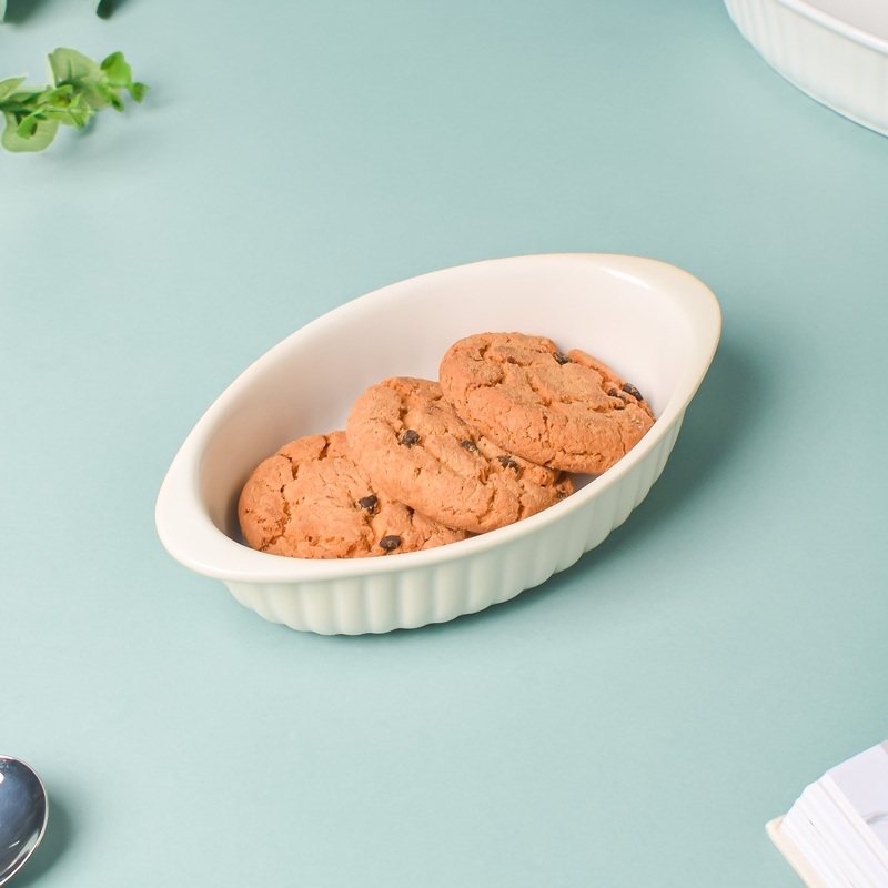 Riona Ribbed Ceramic Baking Dish White 7 Inch