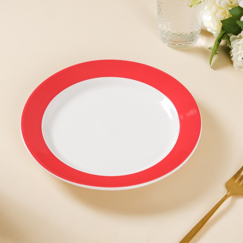 Riona Snack Plate White And Red 8 Inch