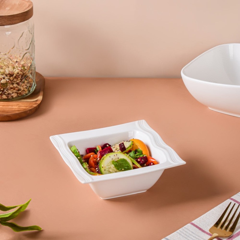 Riona Square Ceramic Salad Bowl White 200 ml