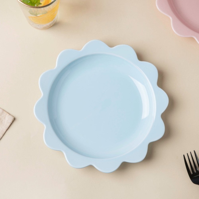 Rosette Ceramic Snack Plate Blue 8.5 Inch