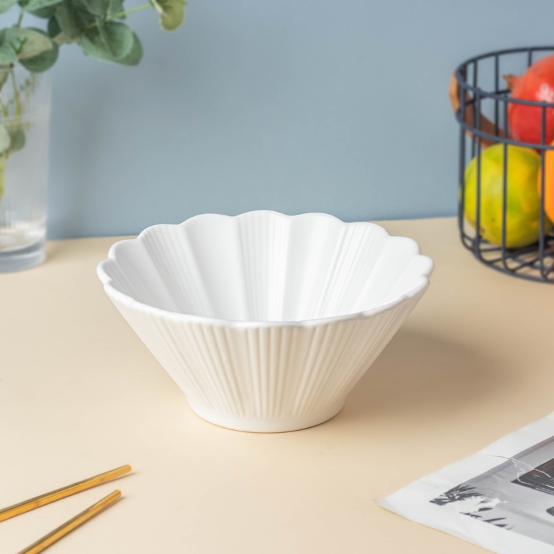 Snow White Fluted Ramen Bowl 600 ml