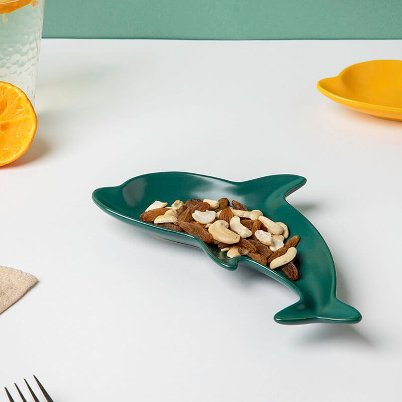 Trendy Teal Dolphin Snack Plate 8 Inch