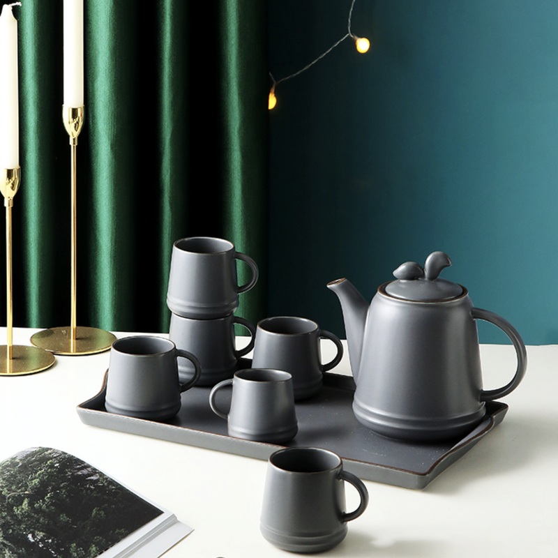 Asphalt Grey Ceramic Teaware Set Of 6