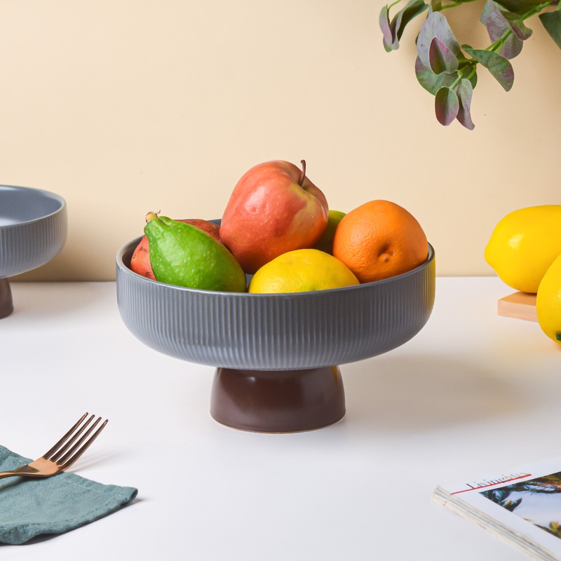 Asphalt Grey Fruit Pedestal Bowl Large