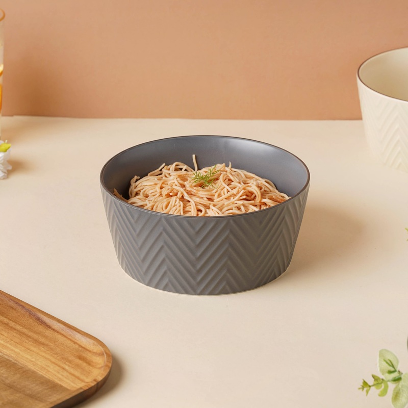 Asphalt Grey Textured Serving Bowl