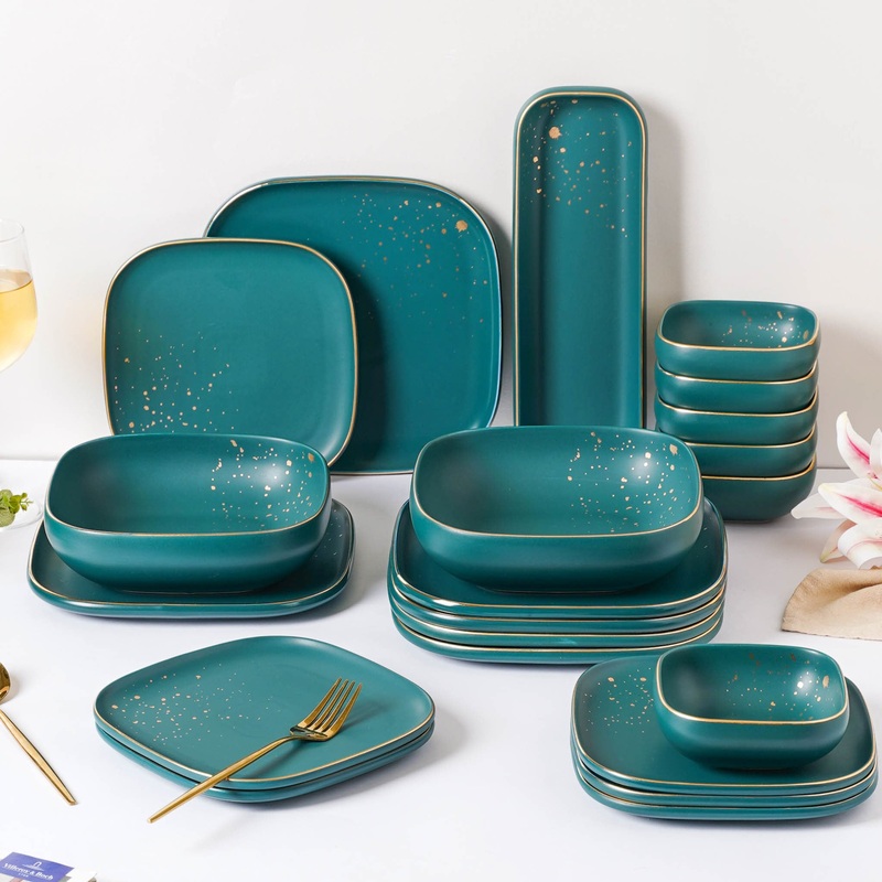 CARA Green 21 Piece Dinnerware Set For 6