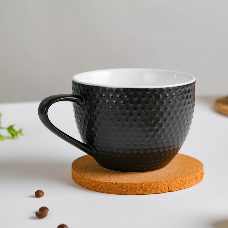 Dotty Modern Black Ceramic Cup With Coaster