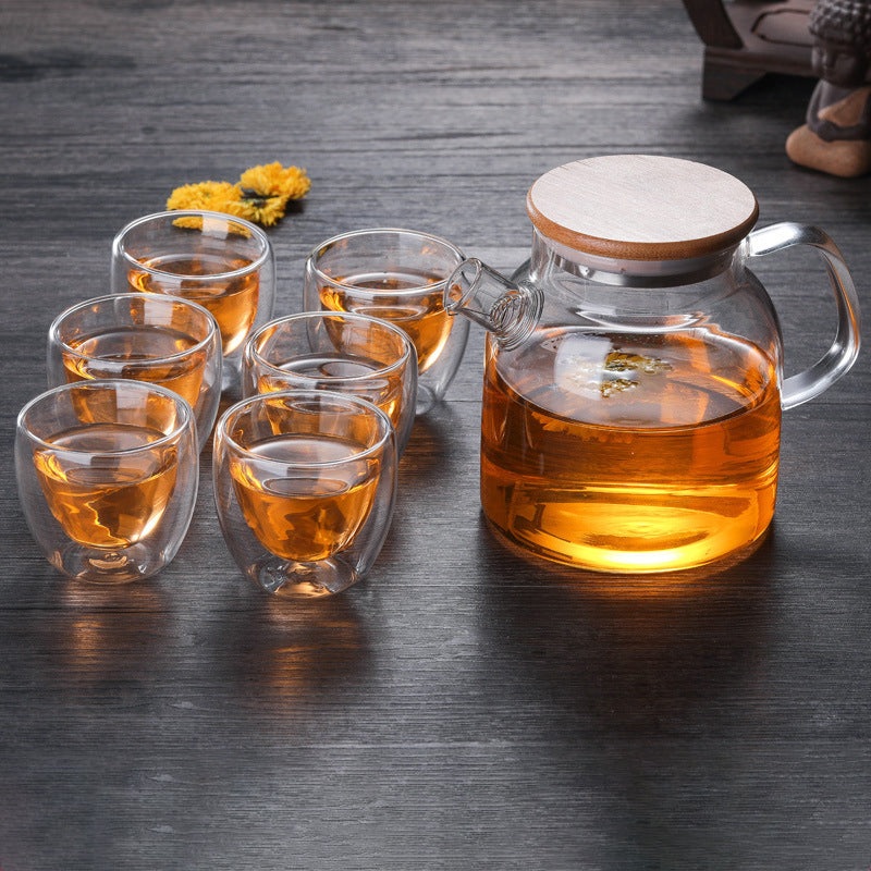 Glass Kettle With Double Wall Tea Cups