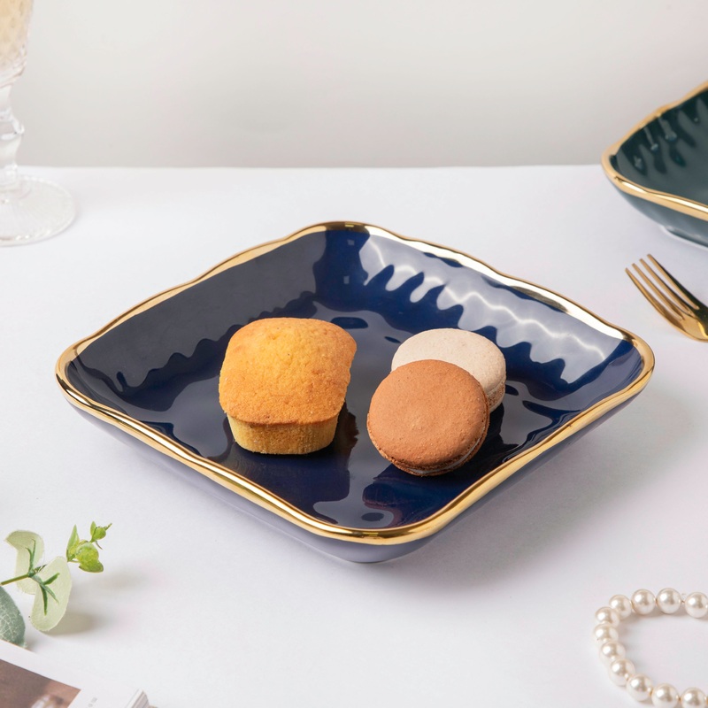 Midnight Blue Square Snack Plate 8 Inch