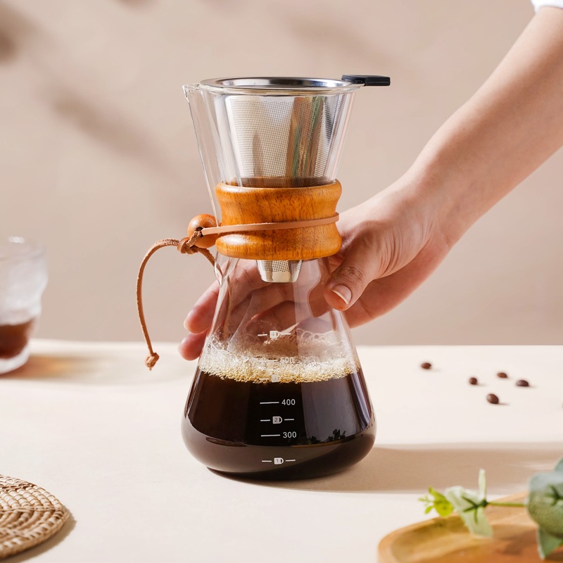 Pour Over Drip Coffee Maker With Wooden Collar