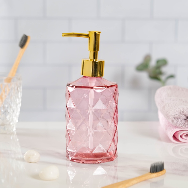 Regal Pink Textured Glass Dispenser With Nozzle