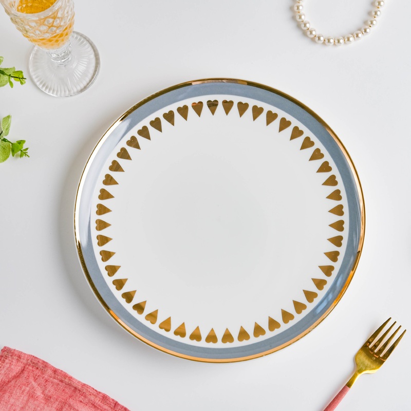 Ring Of Hearts Grey Gold Dinner Plate 11 inch