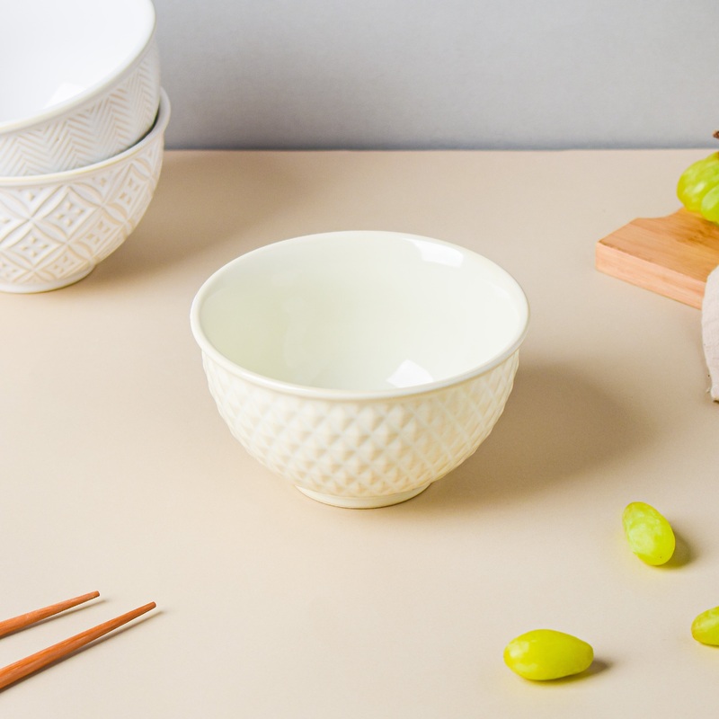 Riona Diamond Ceramic Bowl For Dessert Off White 300 ml
