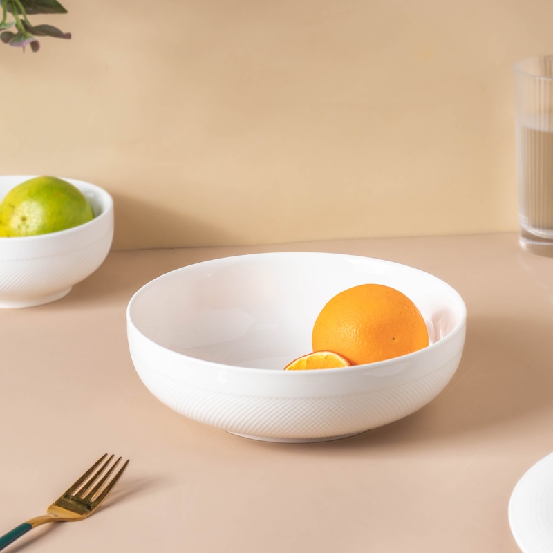 Riona Textured Ceramic Serving Bowl White 7 Inch