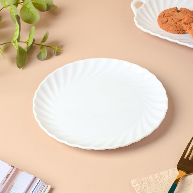 Riona Textured Ceramic Snack Plate White 7 Inch