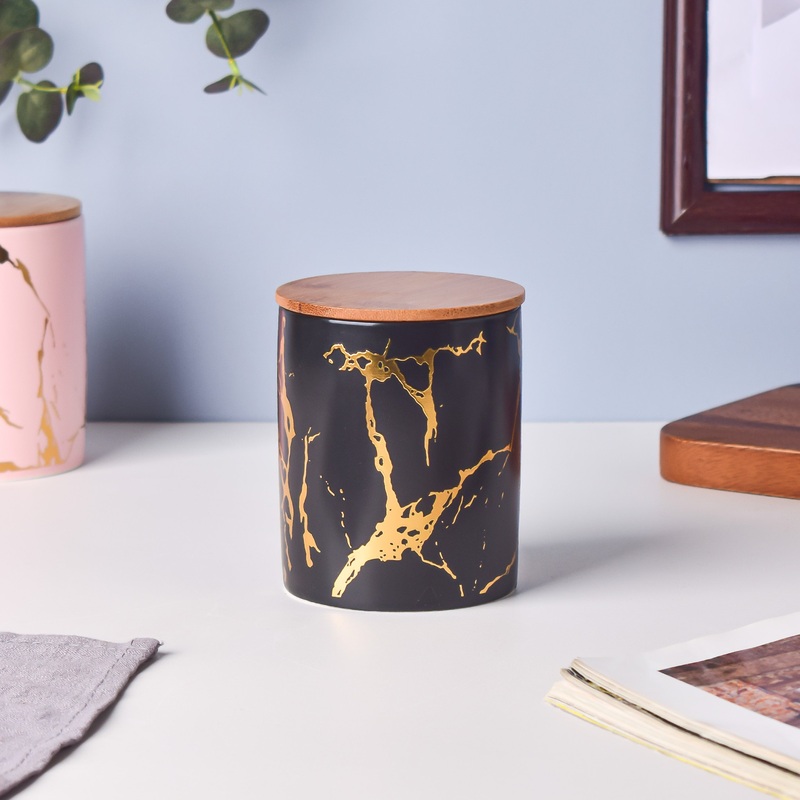 Auric Marble Black Jar with Lid