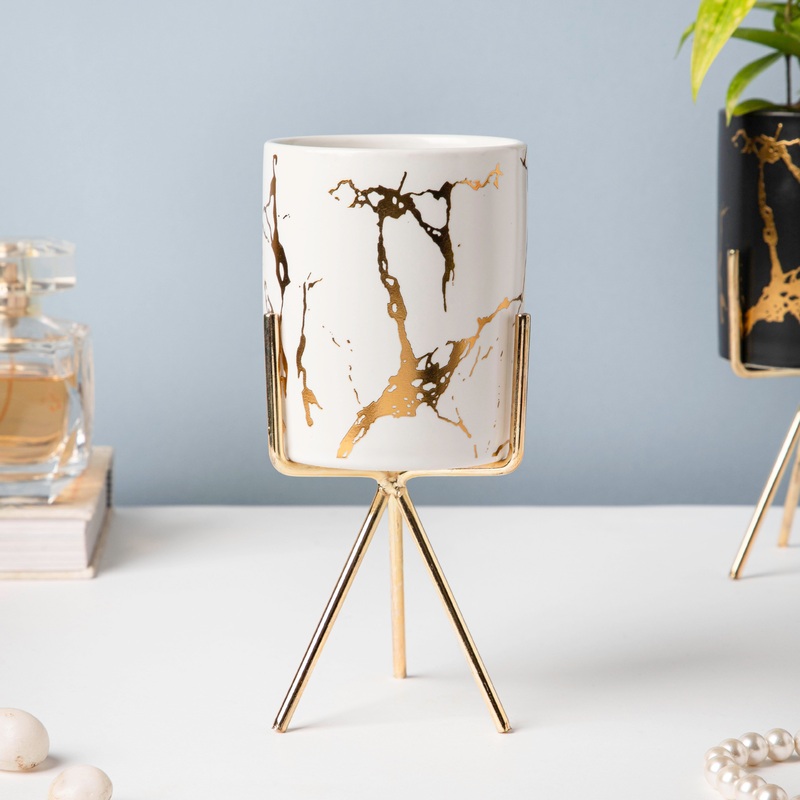 Auric Marble White Planter with Stand Large