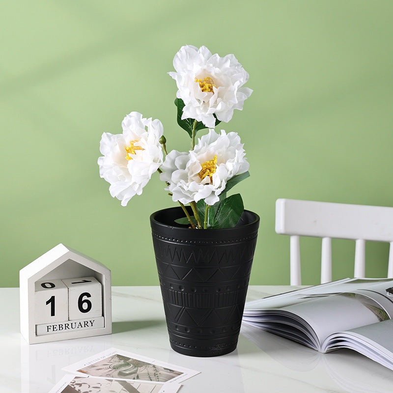 Black Tall Textured Pot