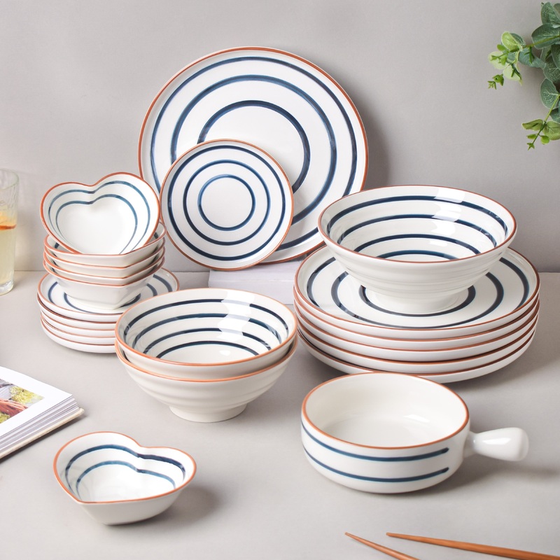 Blue Spiral 22 Piece Dinner Set For 6