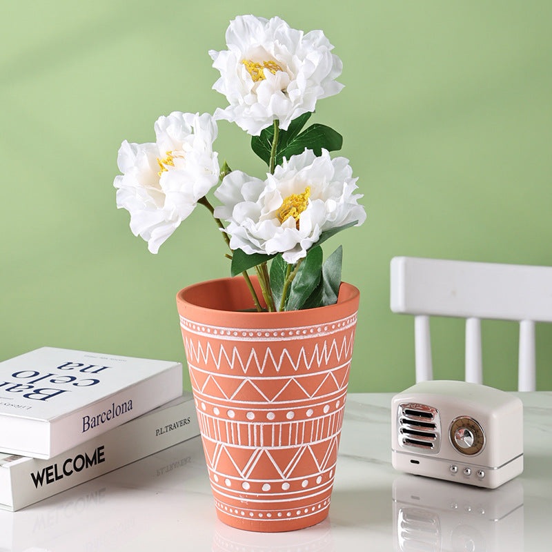 Brown And White Textured Plant Pot