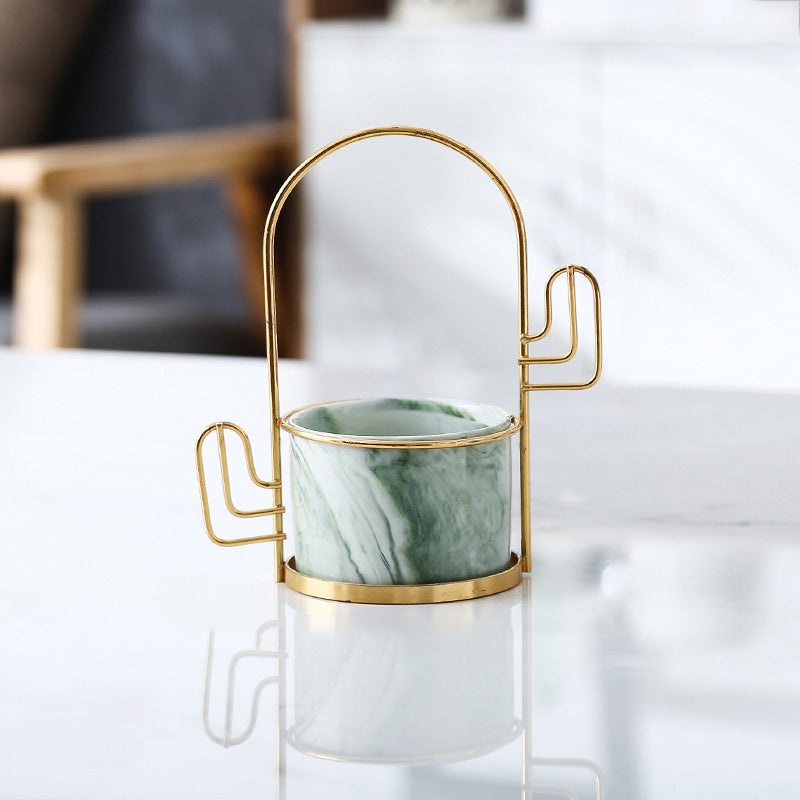 Cacti Frame Marble Ceramic Planter Green