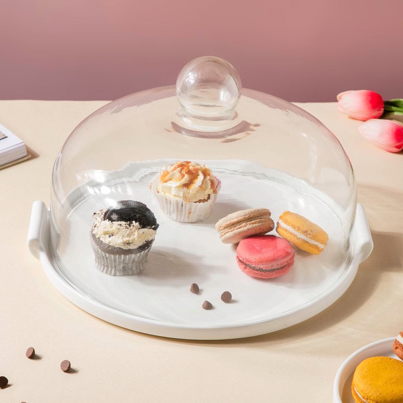 Cake Plate With Cover White 11.5 Inch