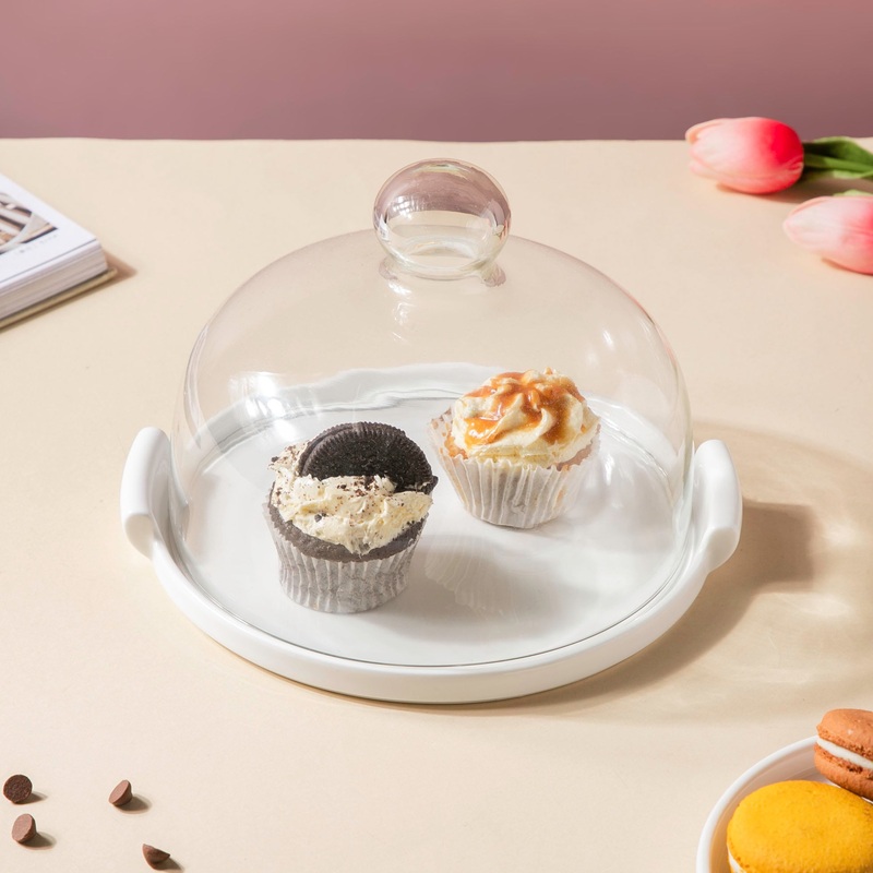 Cake Plate With Cover White 8.5 Inch