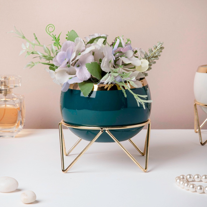 Eclat Ceramic Green Planter With Stand Large