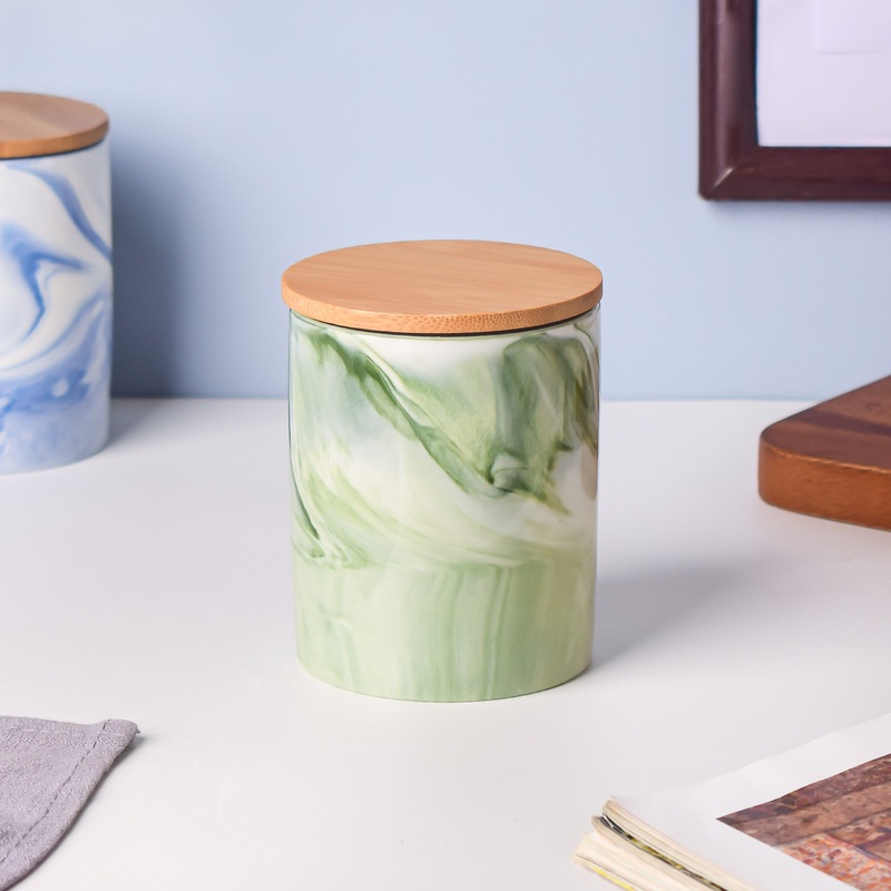 Marble Green Jar with Lid