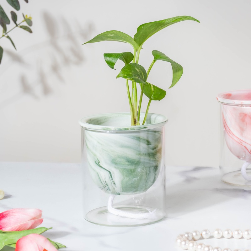 Modern Green Ceramic Planter With Glass Stand