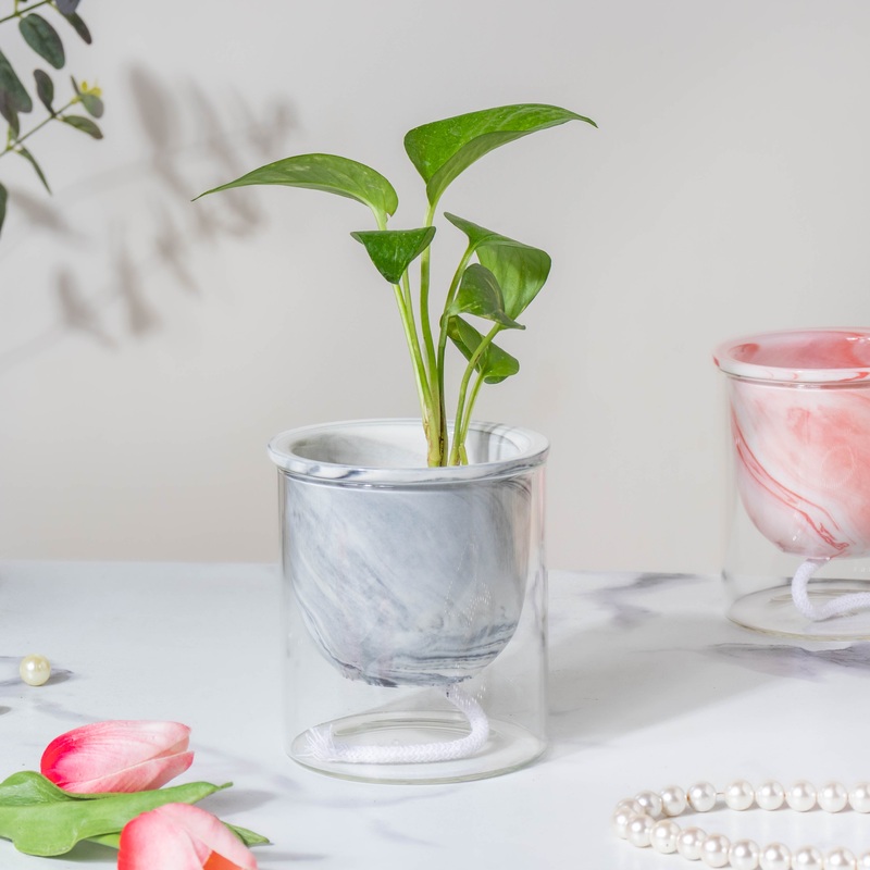 Modern Grey Ceramic Planter With Glass Stand