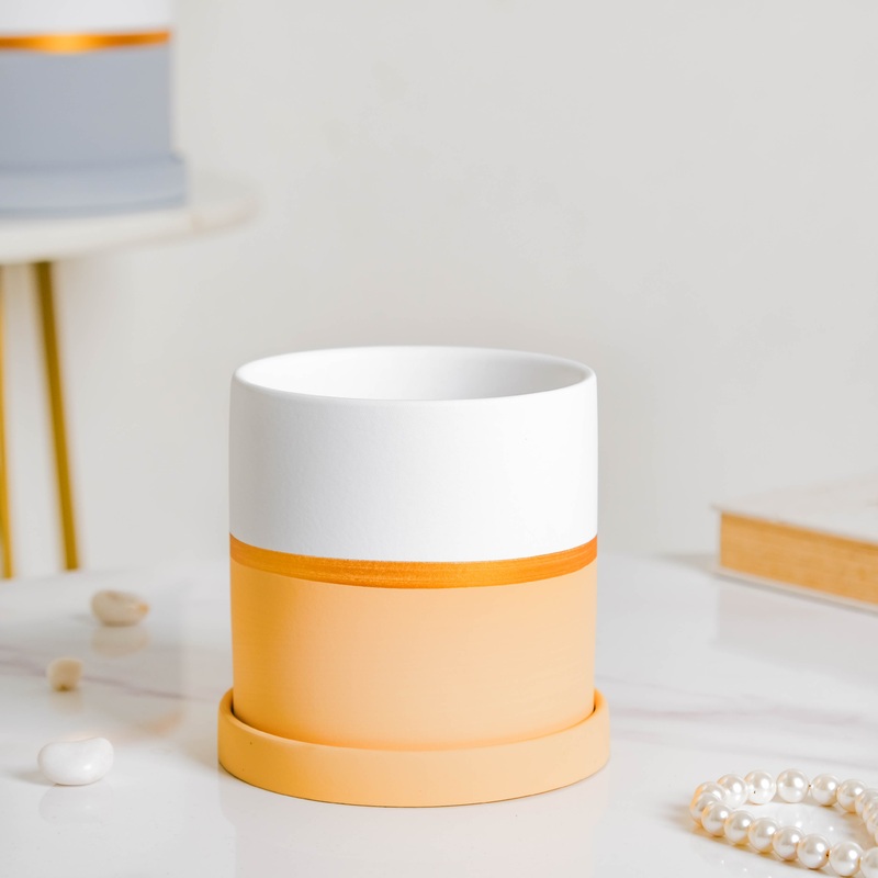 Orange And White Bicolour Pot With Plate