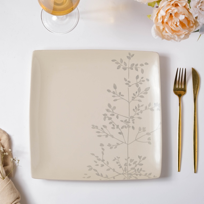 Pandora Sprig Square Plate Beige 10.5 Inch