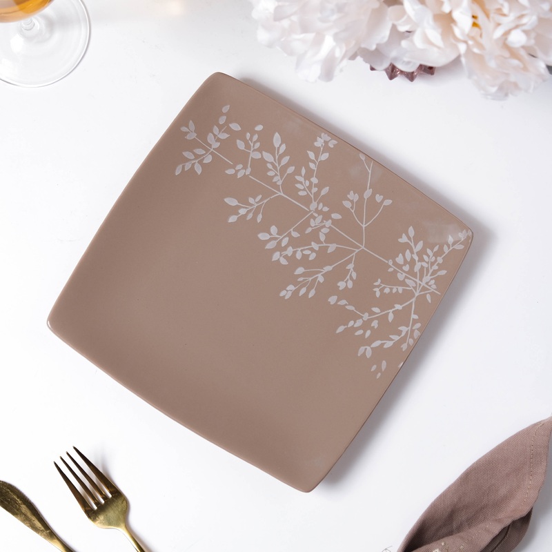 Pandora Sprig Square Plate Brown 8.5 Inch