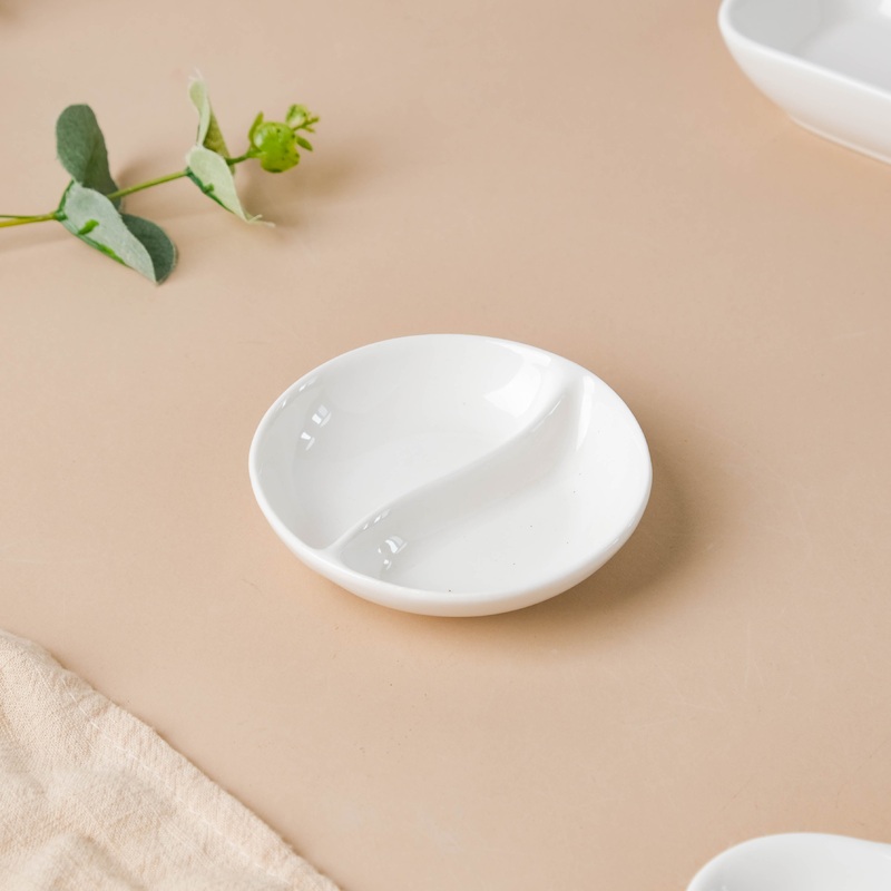 Serena Lily White Ceramic 2 Section Dip Bowl