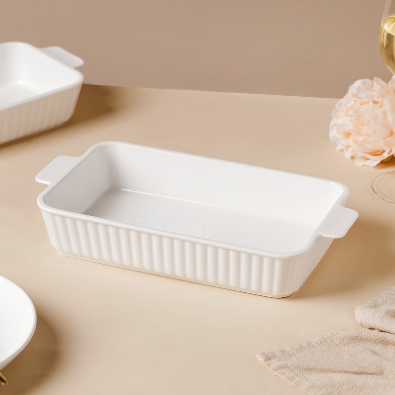 Serena Lily White Ceramic Ribbed Baking Plate Large