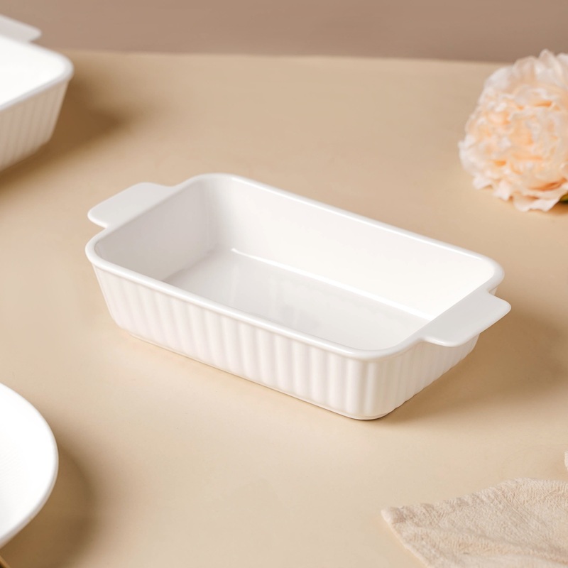 Serena Lily White Ceramic Ribbed Baking Plate Small