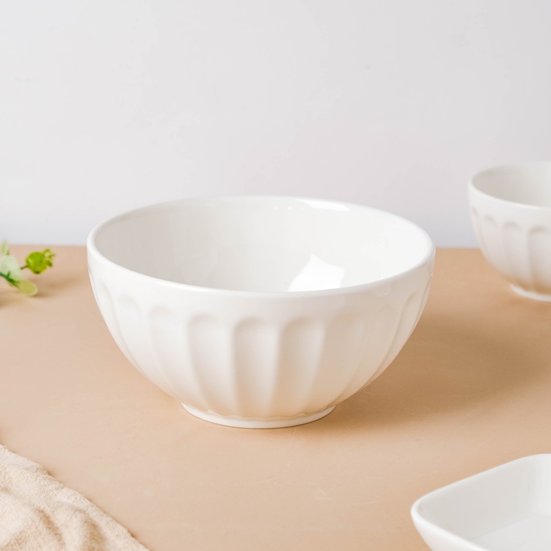 Serena Pearly White Ribbed Serving Bowl 6.5 Inch 900 ml