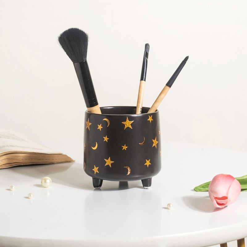 Stars and Moons Black Ceramic Planter Small