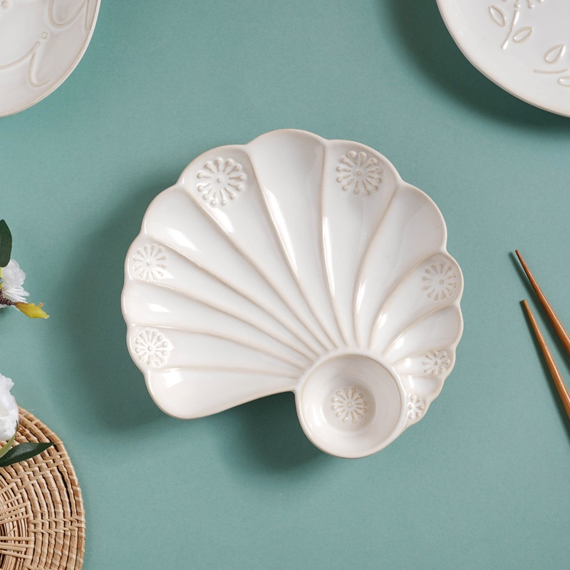 White Shell Ceramic Snack Plate 8 Inch
