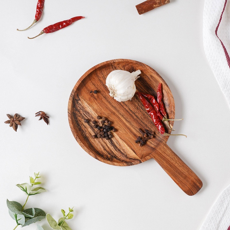 Acacia Farmhouse Platter With Handle 6 inch