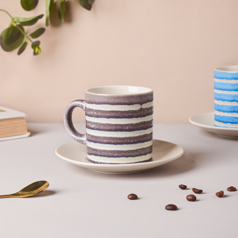 Black And White Textured Cup Set 150 ml
