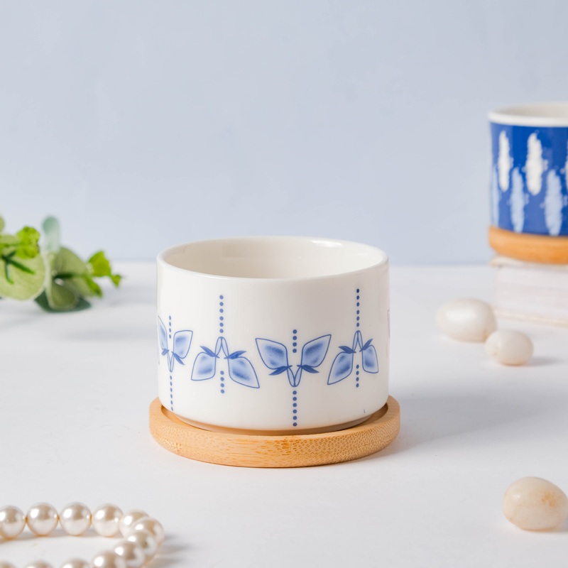 Blue Dragonfly Japanese Planter With Wooden Coaster